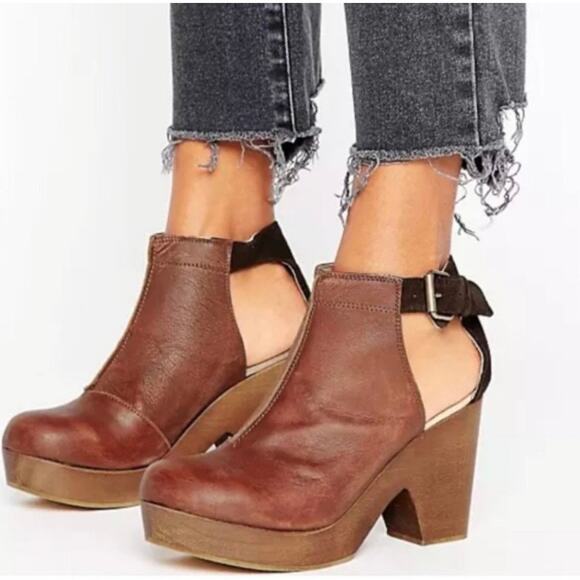 Free People Amber Orchard Clogs Two Tone Brown Leather Boho Classic Size 9.5/ 40 - Picture 4 of 10